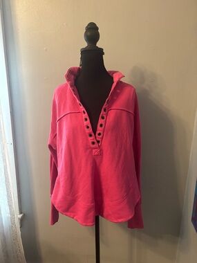 Anthropologie Pilcro hot pink Henley sweatshirt beachy size S